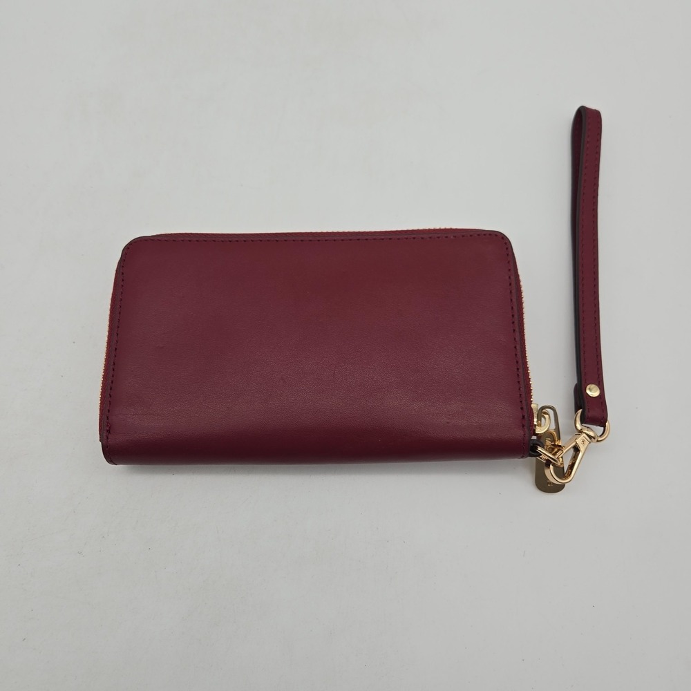 Michael Kors Wallet Card Holder Red Leather Embossed Flower Gold Hardware - Picture 7 of 12